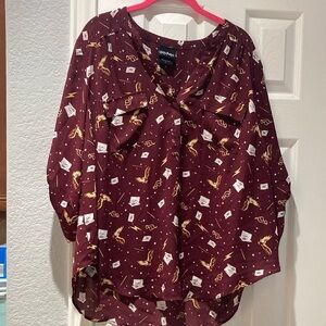 Women's Burgundy Harry Potter Patterned Top